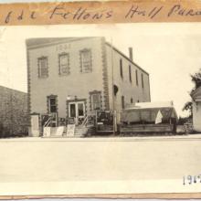 dated 1917 looking W at the I. O. O. F. building, 119 N Main St.; Nazimova the Great will be appearing at the music hall; the corner of the Pardeeville-Times newspaper office is seen at the right